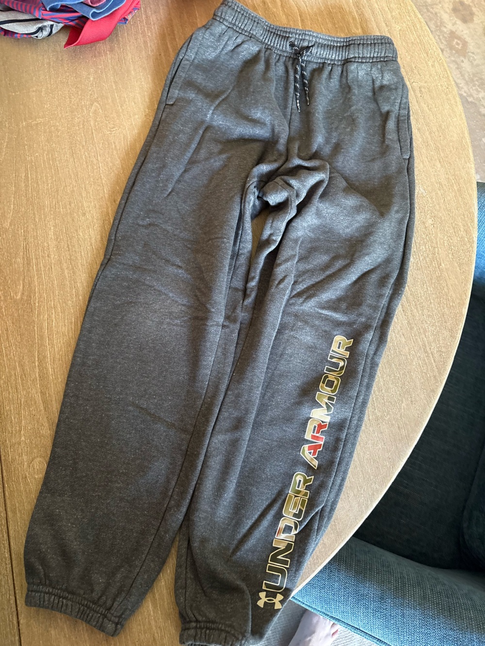 Under Armour Kid’s Dark Gray Sweatpants with Multicolor Logo